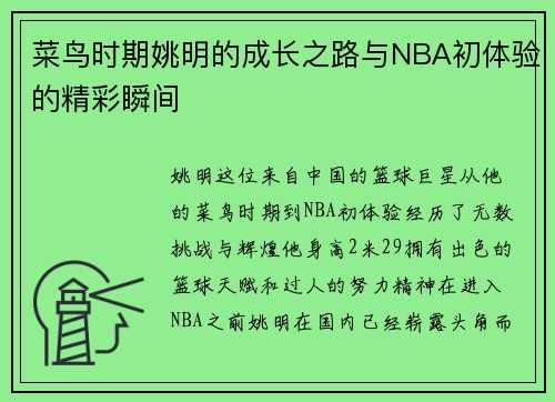 菜鸟时期姚明的成长之路与NBA初体验的精彩瞬间
